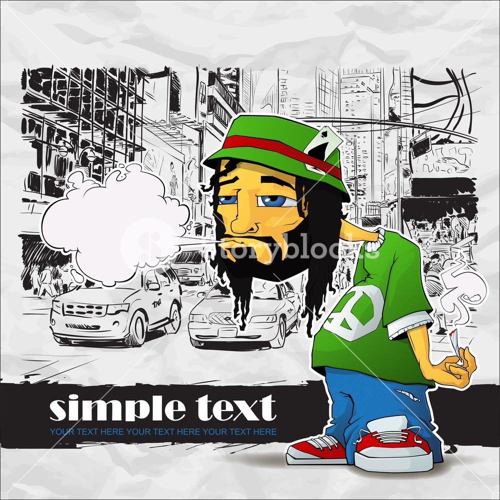 1000x1000 Rasta Character On A City Background. Vector Illustration. Eps10