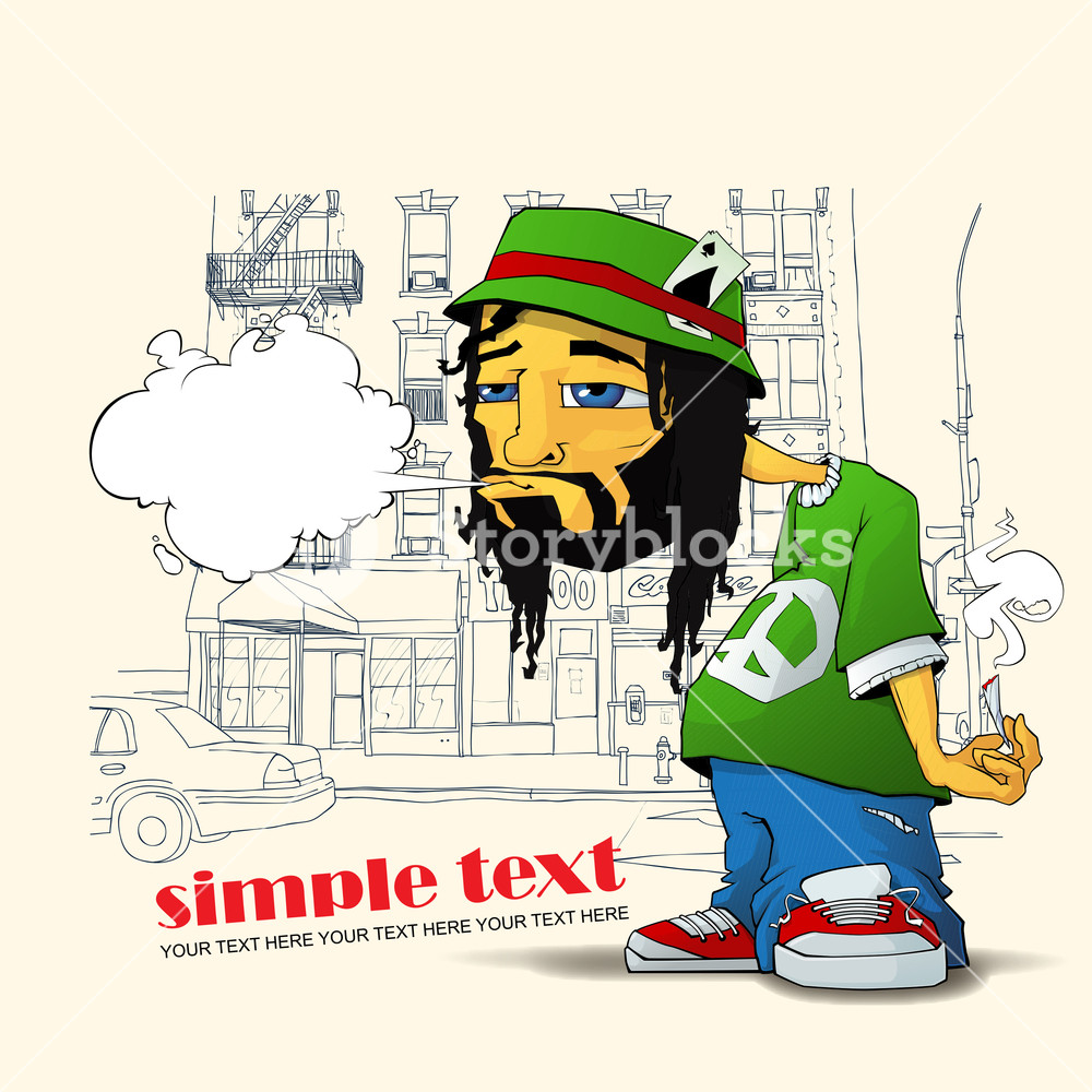 1000x1000 Rasta Character On A Street Background. Vector Illustration. Eps10