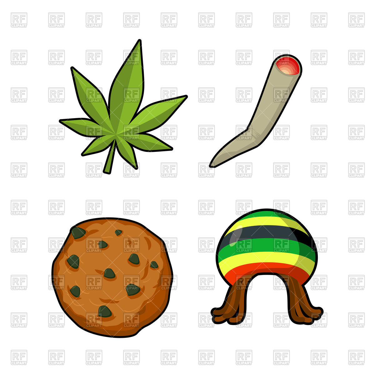 1200x1200 Set Of Rasta Icons Green Leaf Of Marijuana, Cookie And