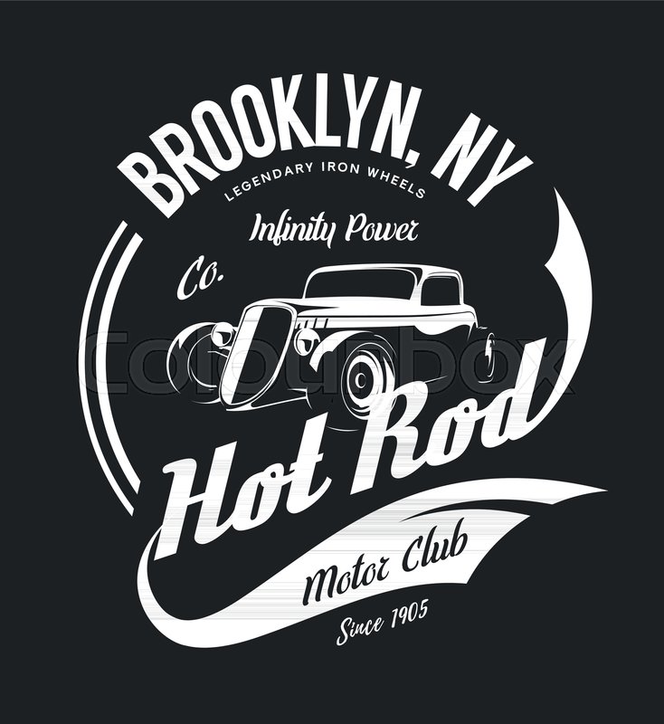 734x800 Vintage Hot Rod Vector Tee Shirt Logo Isolated On Dark Background