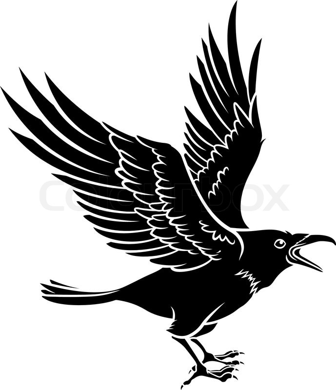 689x800 Vector Silhouette Of A Flying Black Raven Stock Vector Colourbox