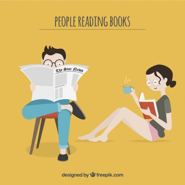 626x626 Couple Reading A Book And Newspaper Vector Free Download