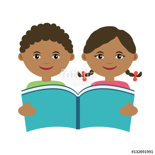500x500 Cute Vector Illustration Of Black Girl And Boy Reading Book
