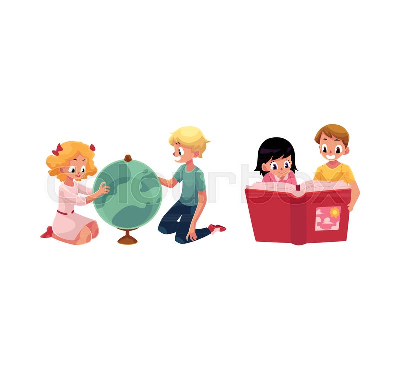 800x739 Kids, Children Learning, Studying A Globe, Reading A Book, Sitting