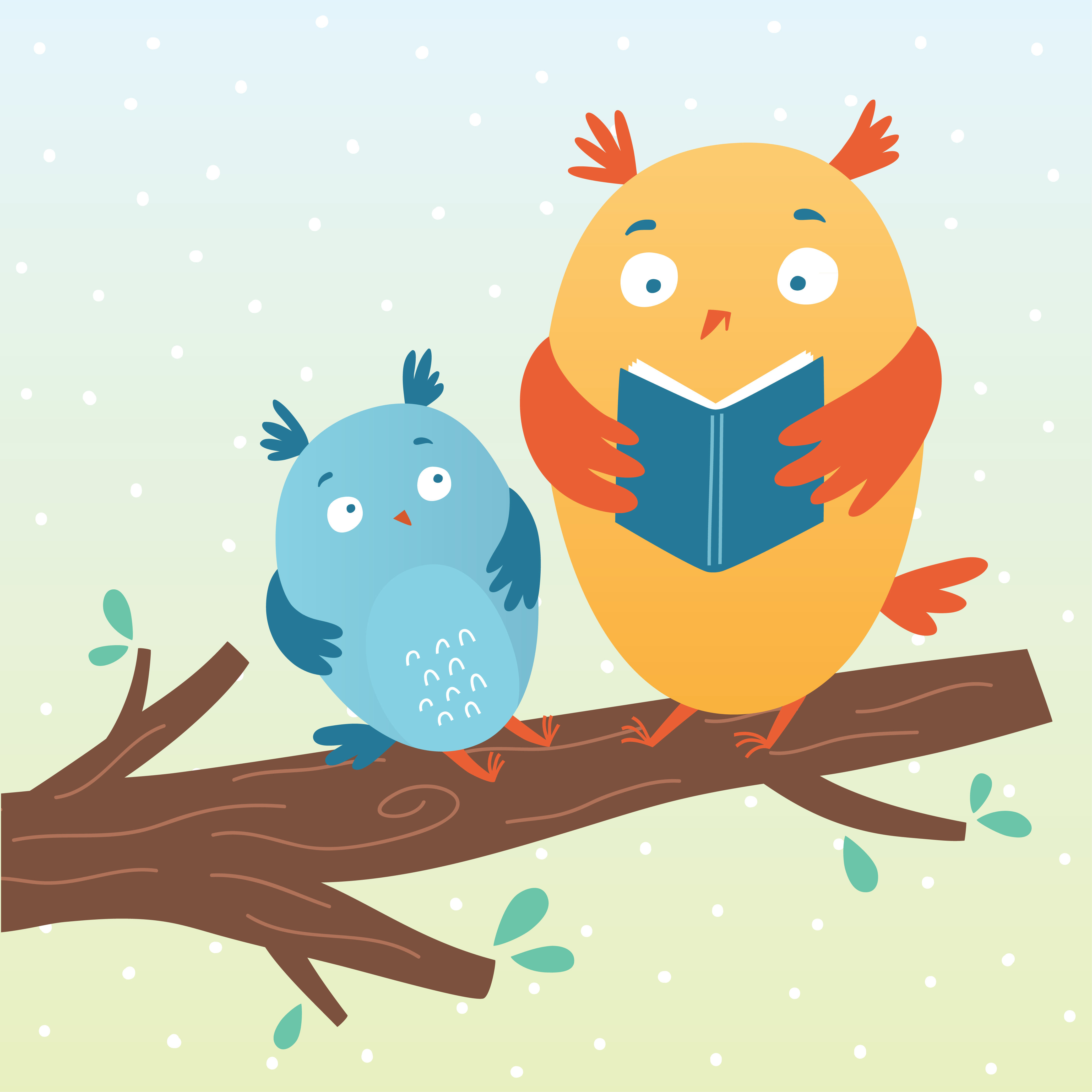 4167x4167 Vector Illustration Of Cute Owls Reading A Book