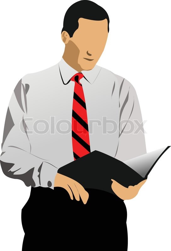 543x800 Business Man Reading Documents Vector Illustration Stock Vector