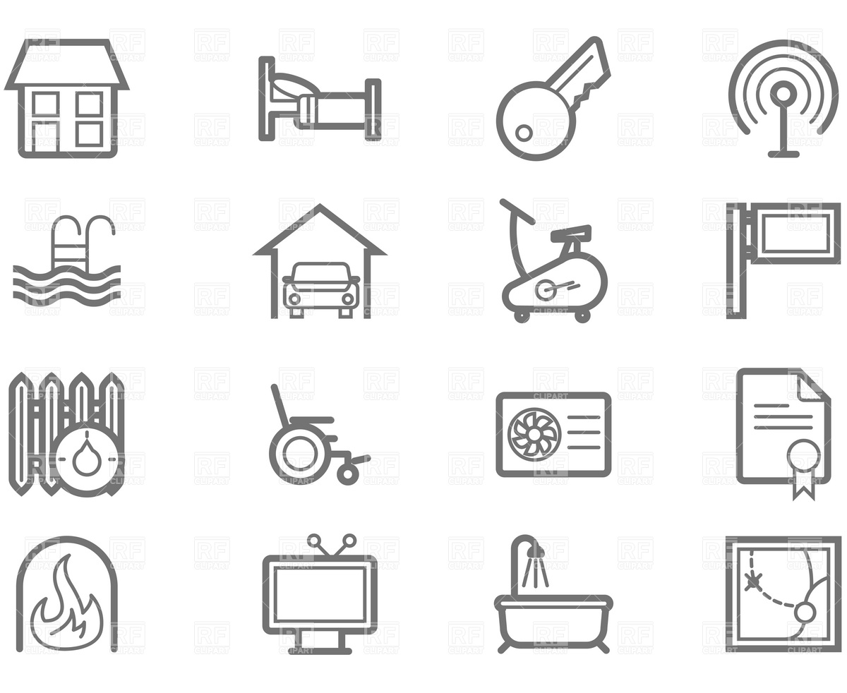 1200x982 Real Estate And Accommodation Amenities Icon Set Vector Image