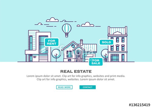 500x357 Real Estate Business Concept With Houses. Vector Illustration
