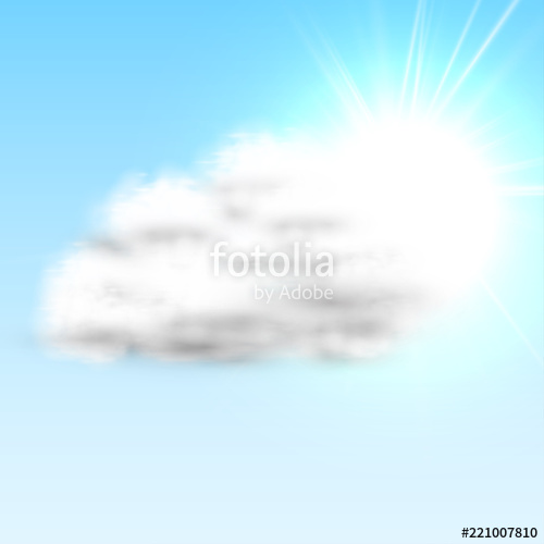 500x500 Realistic Cloud With Sun And Blue Sky, Vector Illustration Stock