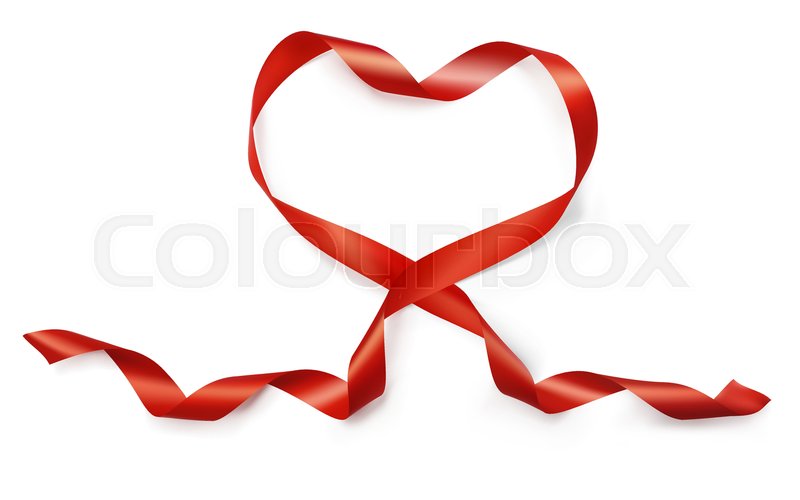 800x500 Valentine Day Realistic Heart From Red Silk Ribbon Vector On White