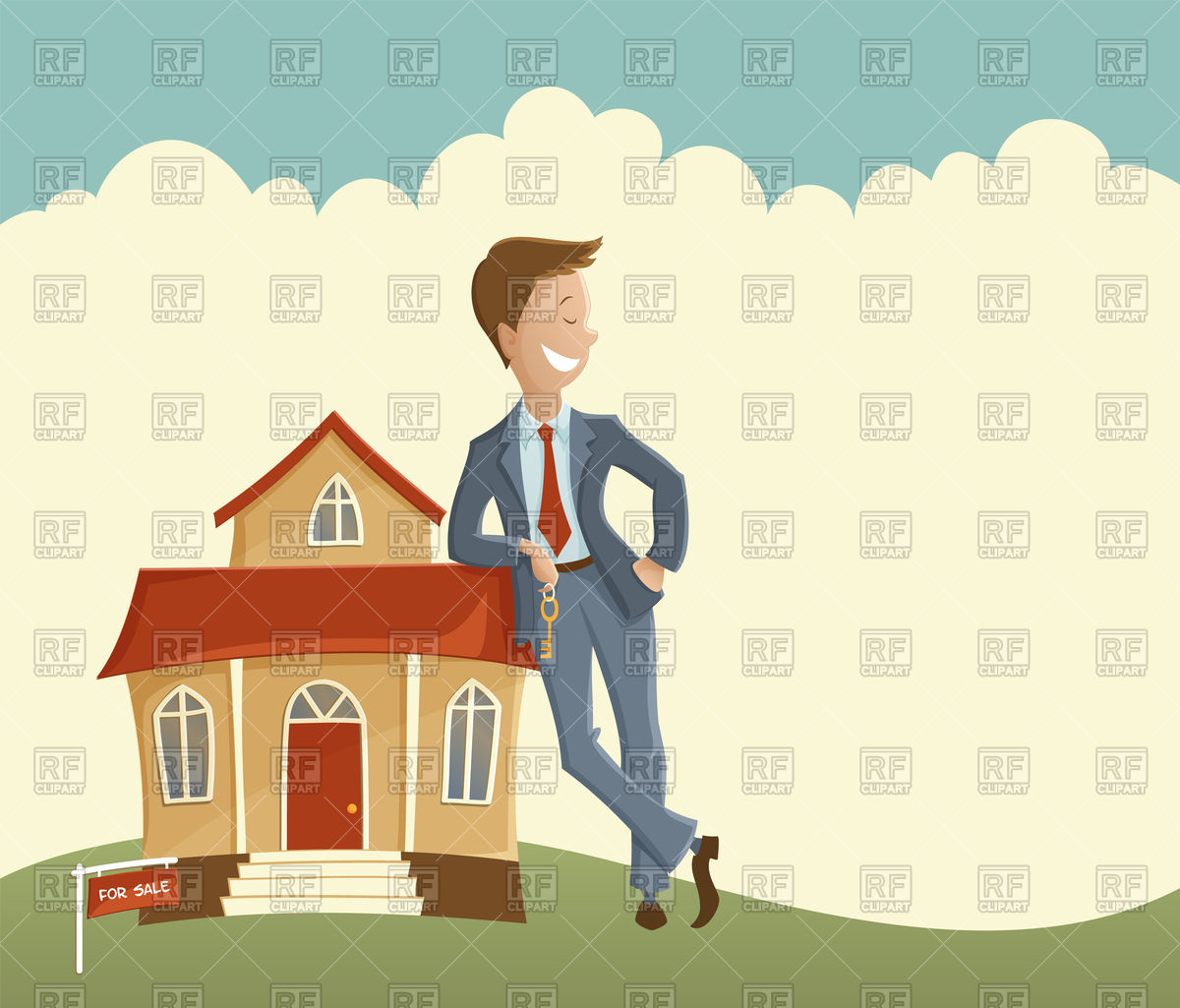 1200x1025 Realtor With Key Leaning On The House Vector Image Vector