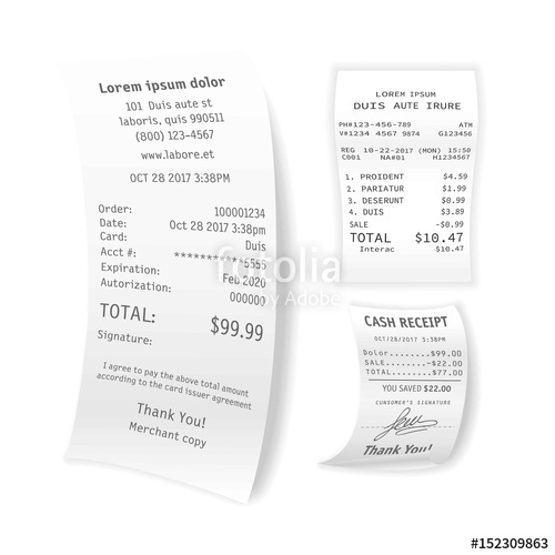 500x500 Printed Cash Receipts Vector Set Isolated On White Stock Image