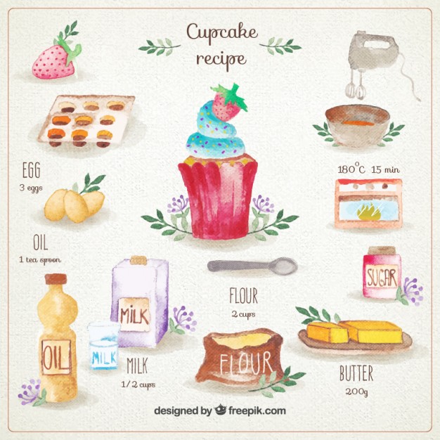 626x626 Hand Painted Cupcake Recipe Vector Premium Download