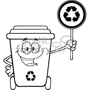 300x300 Royalty Free Black And White Cute Recycle Bin Cartoon Mascot