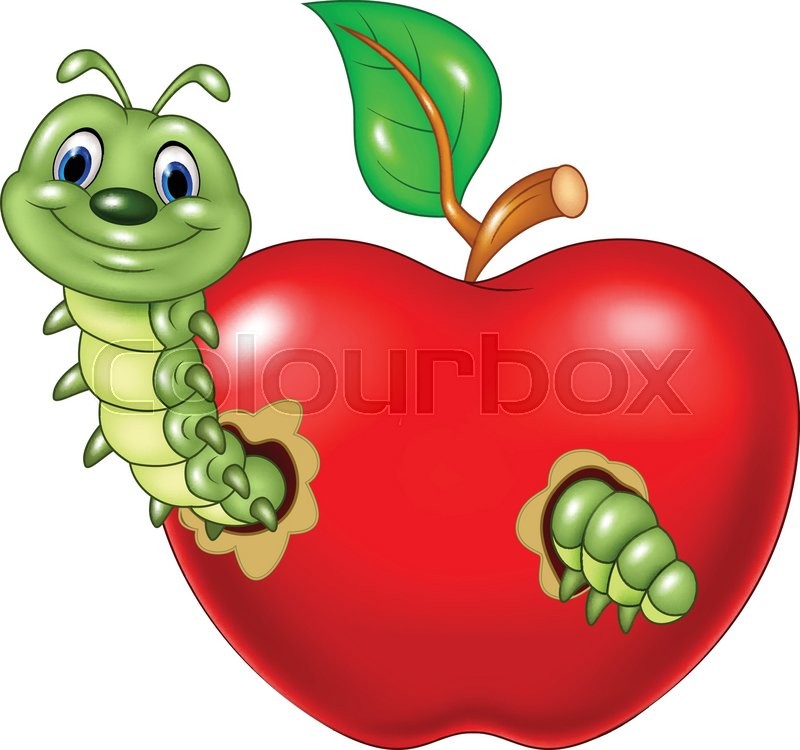 800x750 Vector Illustration Of Cartoon Caterpillars Eat The Red Apple