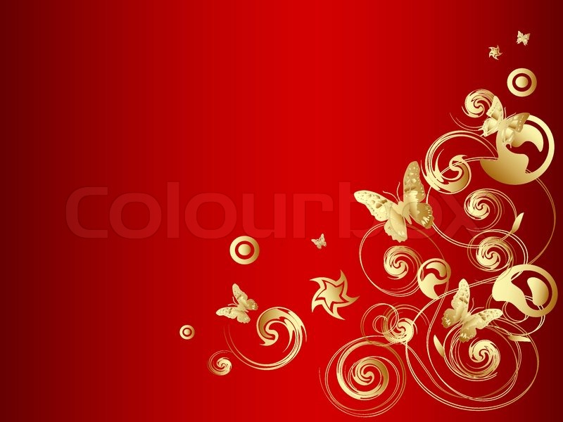 800x600 Gold Vector Butterfly With Ornate Over Red Background Stock