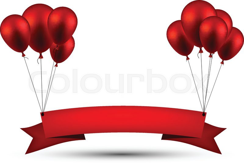 800x534 Celebration Ribbon Background With Red Balloons. Vector