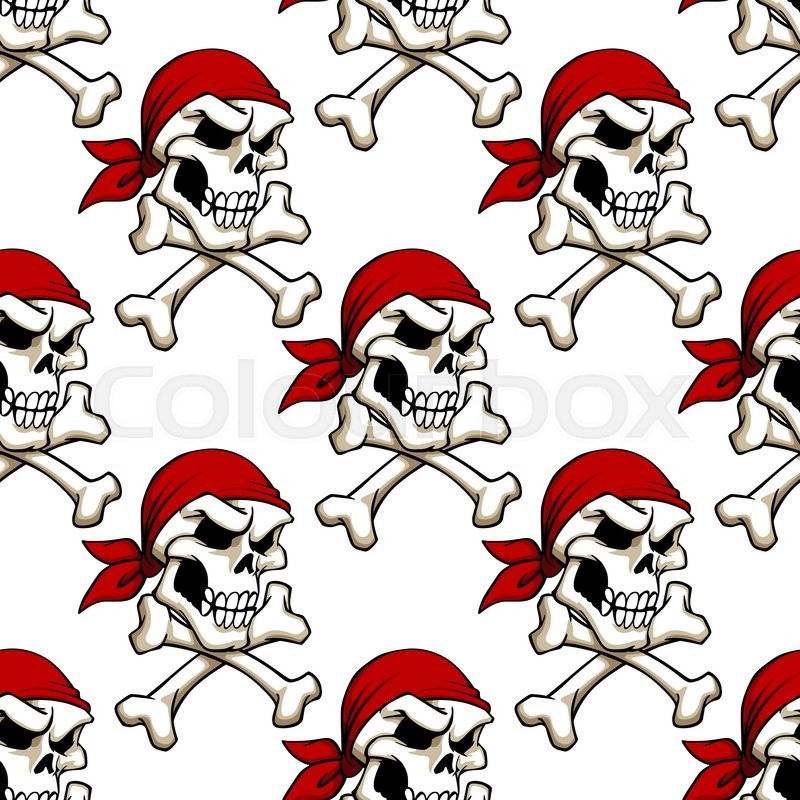 800x800 Pirate Skull With Crossbones In Red Bandana Seamless Pattern For