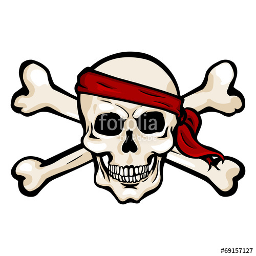500x500 Vector Cartoon Pirate Skull In Red Bandana With Cross Swords