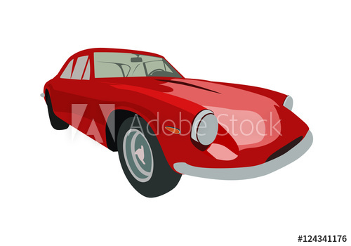 500x350 Vintage Red Car, Vector Illustration