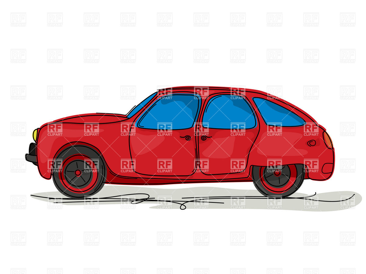 1200x900 Cartoon Style Drawing Of A Red Family Hatchback Car Vector Image