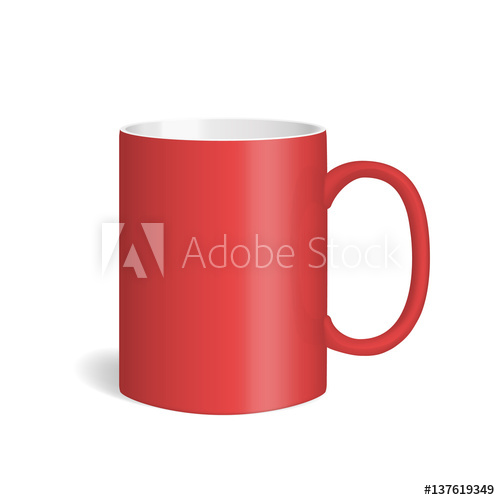 500x500 Vector Realistic Ceramic Red Mug. Isolated Cup With Shadow On
