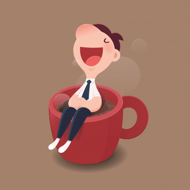 626x626 Businessman Sitting On A Red Cup Of Hot Coffee. Vector Premium
