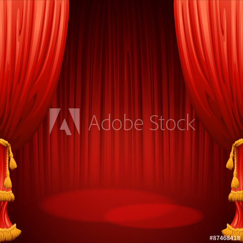 500x500 Theater Stage With Red Curtain. Vector Illustration