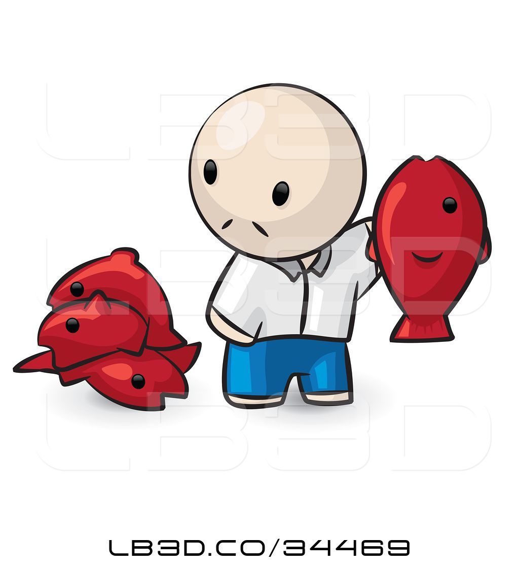 1024x1124 Vector Illustration Of Human Factor Guy Holding Up A Red Fish By