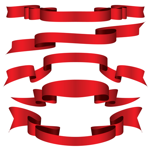 500x500 Simply Red Ribbon Vector Banners Set 09