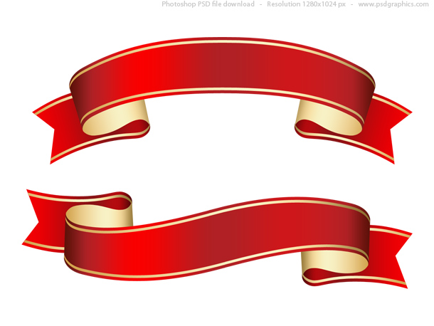 610x458 Curled Red Ribbon With A Gold Stripes Shiny Decorative Element