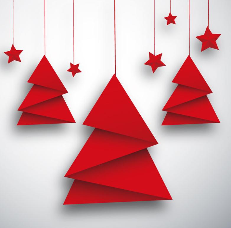 782x771 Origami Christmas Tree And Red Star Card Vector Free Vector