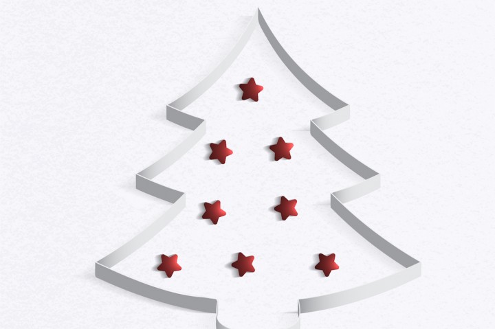 720x479 Christmas Tree Made Of White Paper With A Red Star. Vector