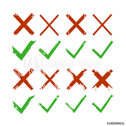 500x500 Green Check, Tick And Red Cross Signs Isolated On White Background