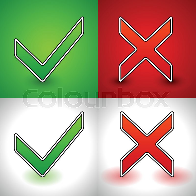 800x800 Vector Illustration Of A Green Check Mark And A Red Cross (X Shape