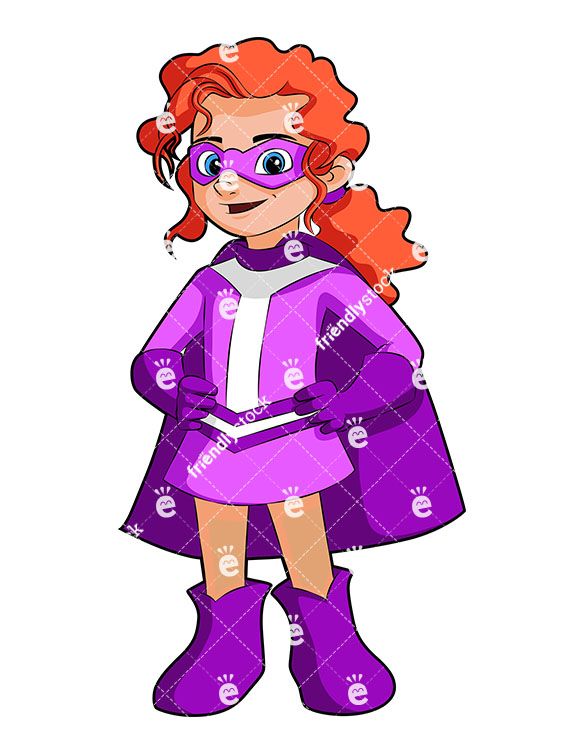 585x755 Redhead Little Girl Superhero Cartoon Vector Clipart Kids