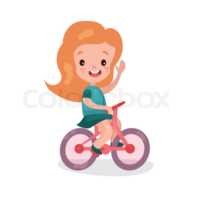 800x800 Adorable Redhead Little Girl Riding Bike Cartoon Vector