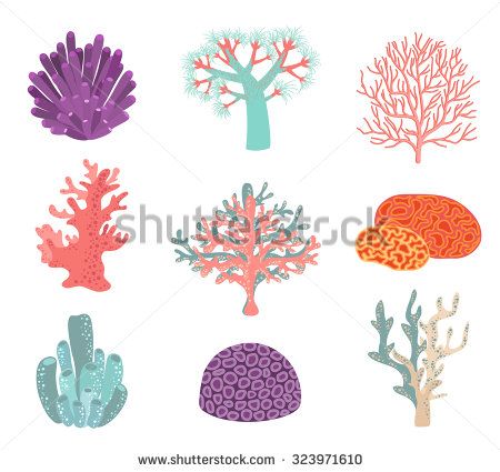 450x425 Set Of Underwater Color Coral Icons. Reef Nature Marine, Aquatic