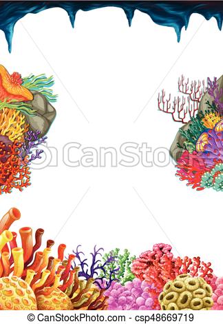 324x470 Border Template With Coral Reef Underwater Illustration.