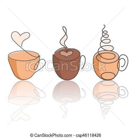 450x470 Set Of Continuous Line Cups Of Hot Drink With Steam, Colored