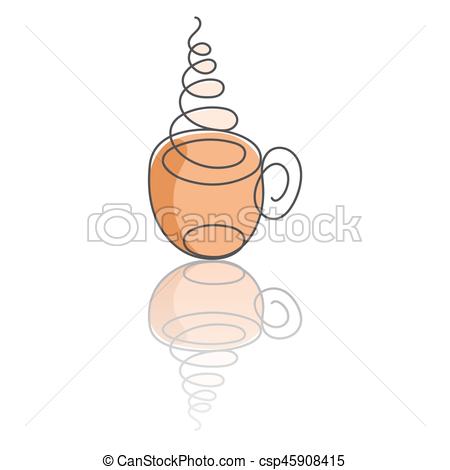 450x470 Continuous Line Cup Of Hot Drink With Steam, Colored In Brown, And