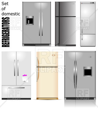 338x400 Modern Metallic Single And Double Door Refrigerator Vector Image