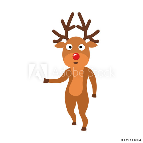 500x500 Reindeer. Vector Xmas Drawing Of Funny Red Nosed Reindeer