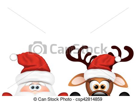 450x338 Christmas Background. Funny Santa And Reindeer. Vector Illustration.