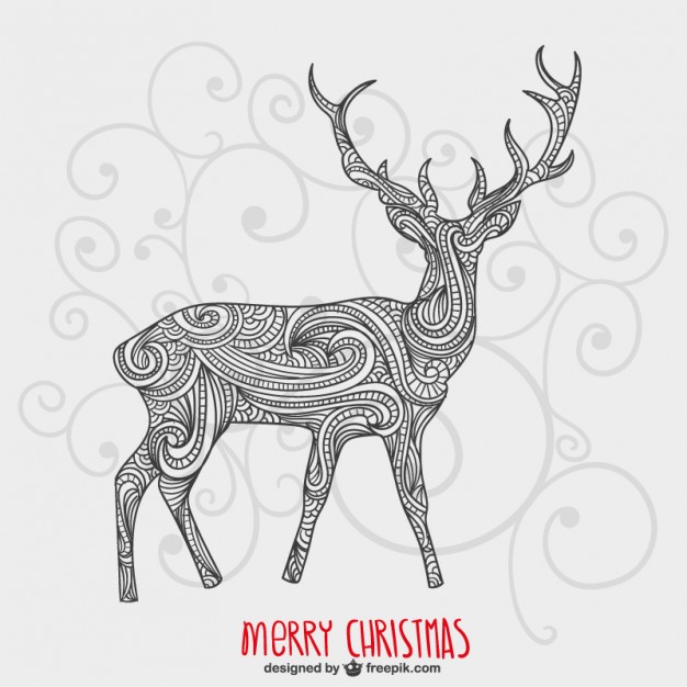 626x626 Christmas Card With Artistic Reindeer Vector Free Vector