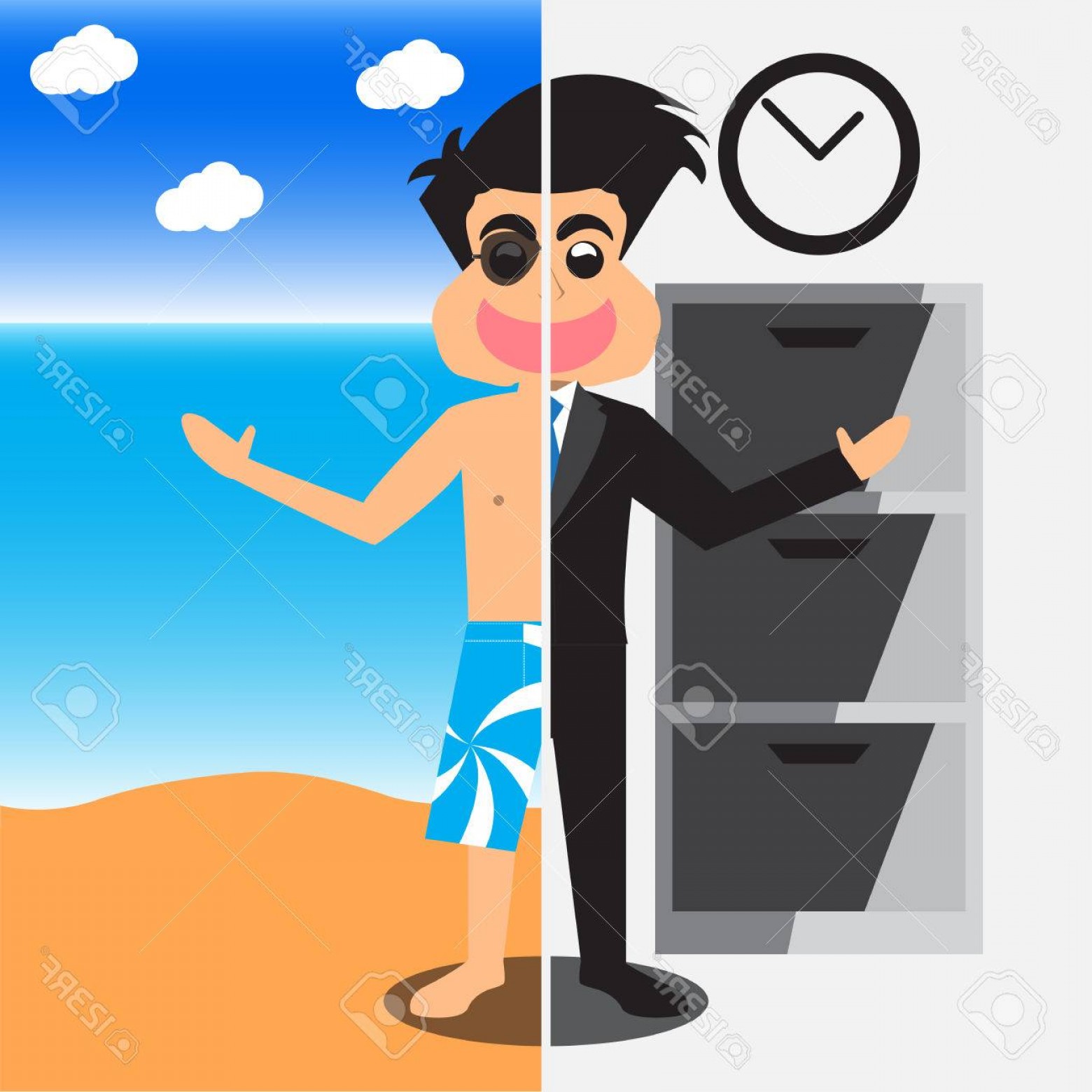 1560x1560 Photostock Vector Businessman In Day Work And Day Relax Vector