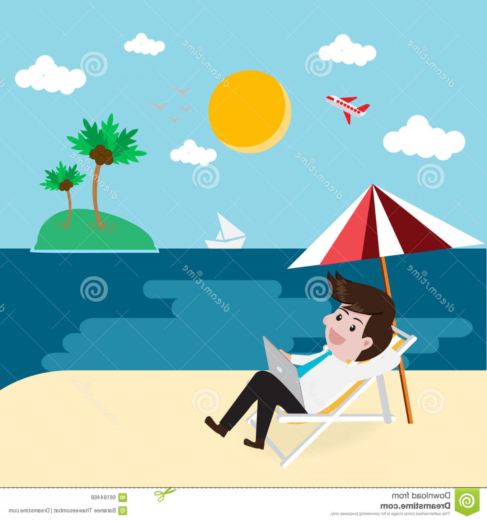 1560x1668 Stock Illustration Business Relax Beach Tablet Cartoon Vector