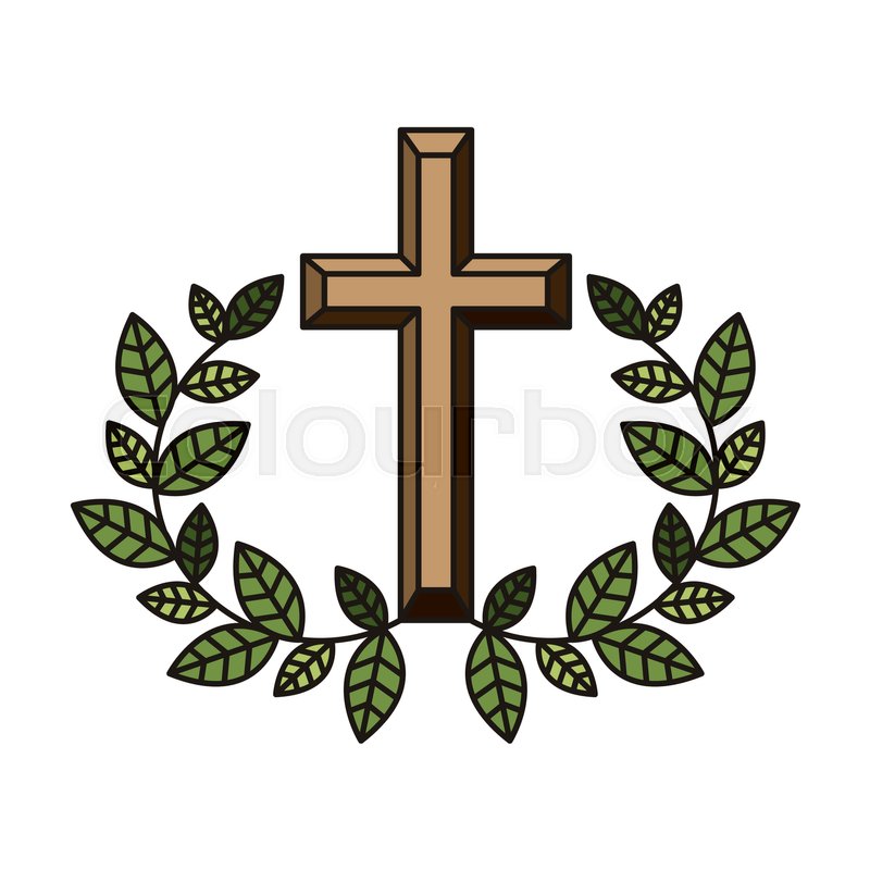 800x800 Religious Cross Icon With Leaves Frame Over White Background