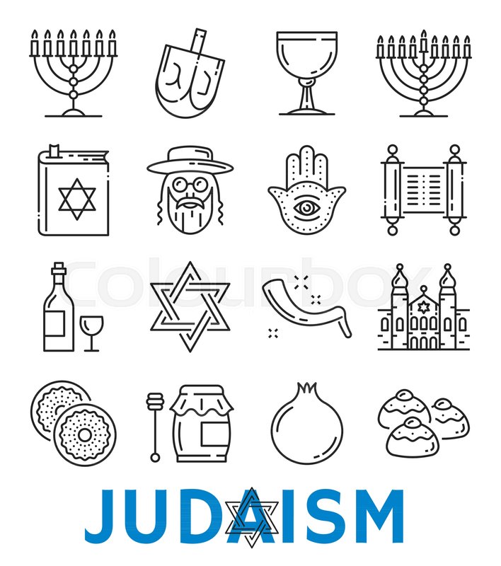 708x800 Judaism Symbols Of Jewish Religious Thin Line Art Icons. Vector