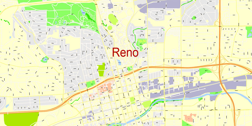 1000x501 Reno Pdf Map Nevada Us Vector City Plan Editable Pdf Street Map